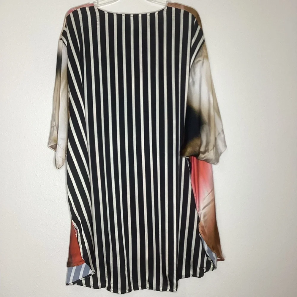 ALEMBIKA Butterfly Tunic Top Mixed Media Crush Satin Lg - Picture 3 of 8